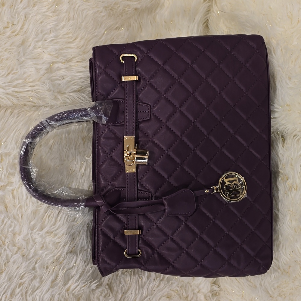 Badgley Mischka Plum Quilted Tote